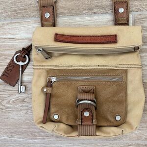 Vintage Fossil Cargo Shoulder Bag Purse Utility Hobo Canvas Safari